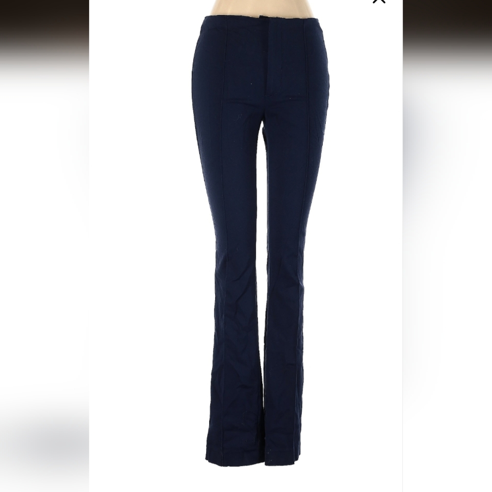 Zara 100% linen navy Wide Leg High Waisted Trousers